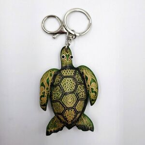 SEA TURTLE Keychain Bag Charm 3D Handmade Leather Ocean Beach Green Shell Art